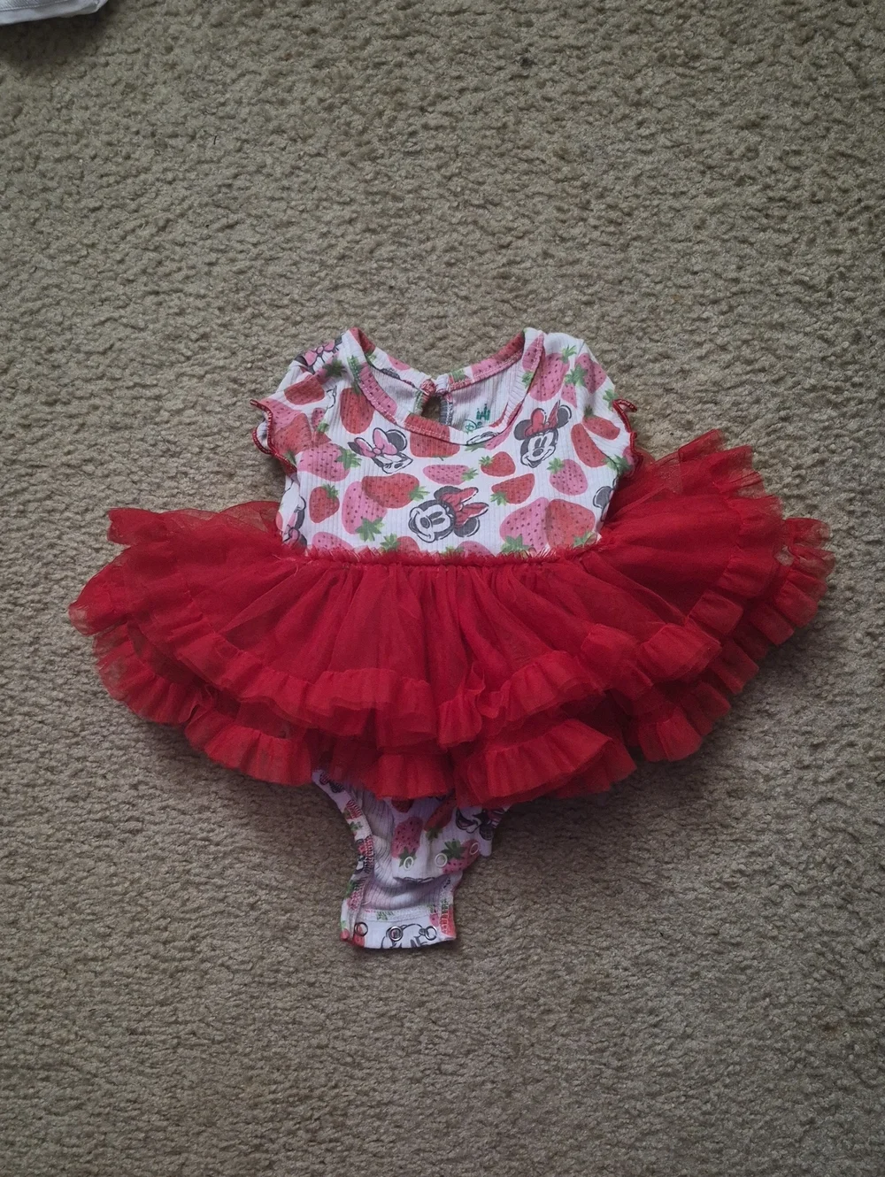 Girls Mini Mouse Red Tulle Strawberry One-Piece Bodysuit